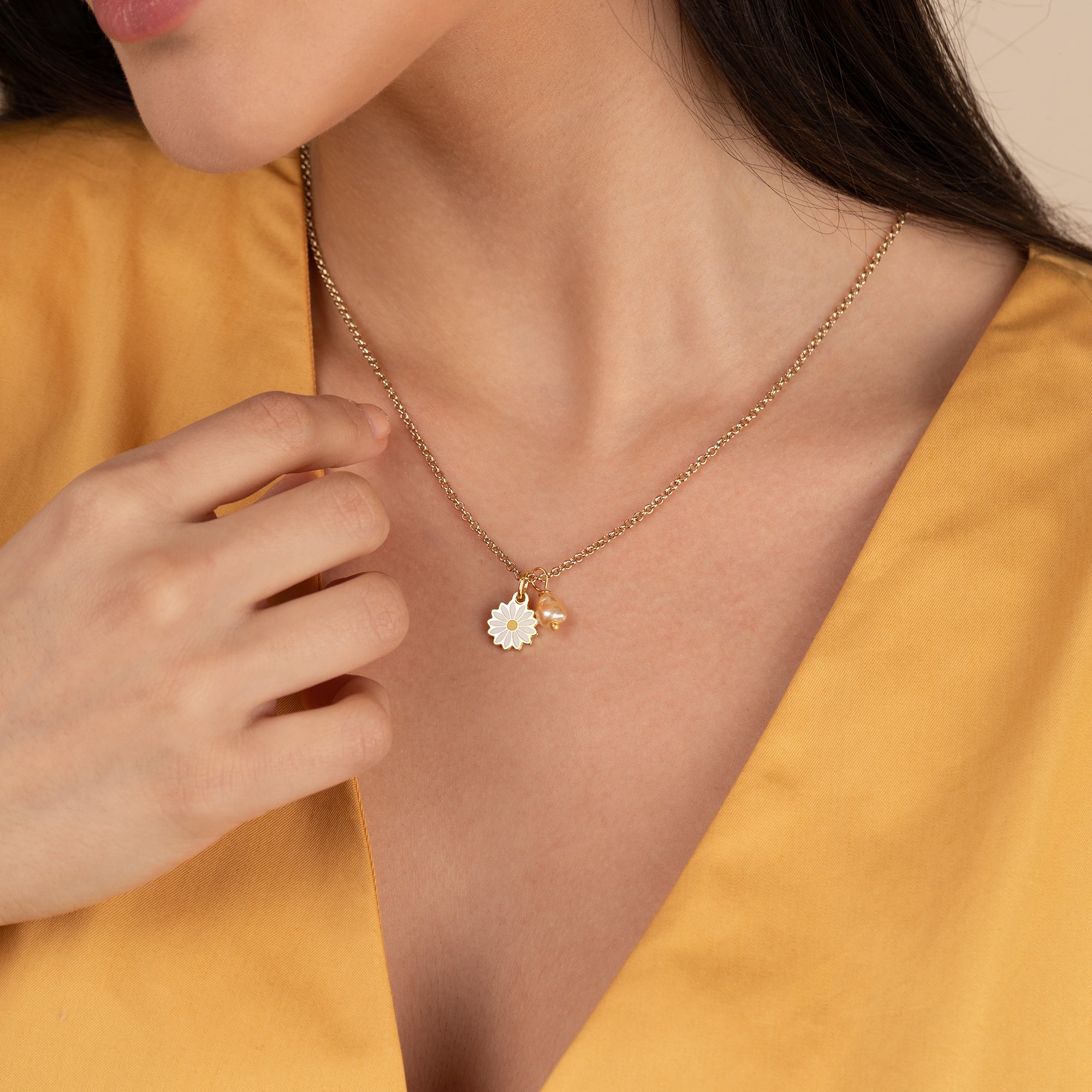 Daisy + Pearl Duo Charm Necklace