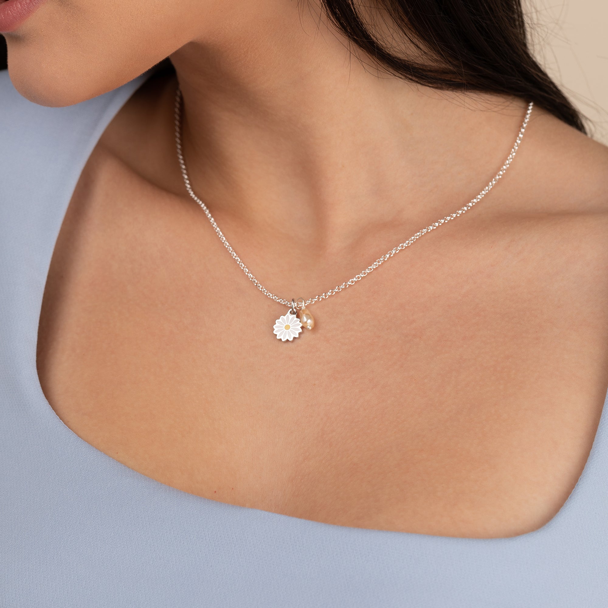 Daisy + Pearl Duo Charm Necklace